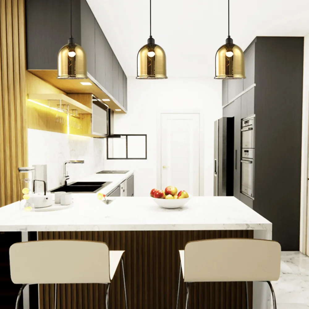 Bell Shaped Pendant Shade - Gold, Glass