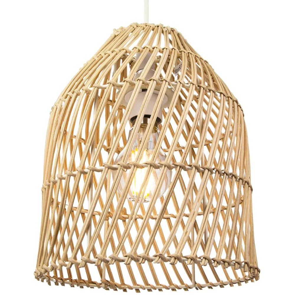 Bell Shaped Pendant Shade - Light Brown, Rattan Wicker