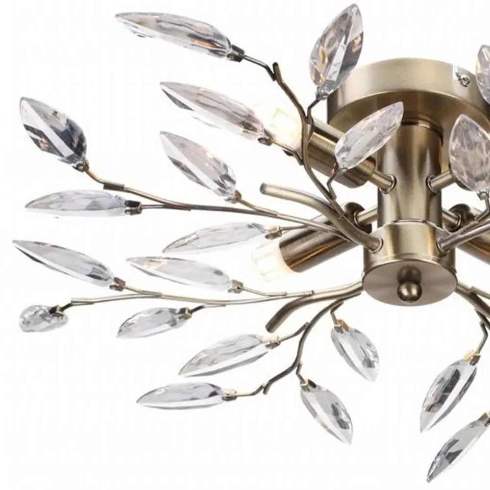Birch 4 Light Semi Flush Ceiling Light with Clear Leaves - Gold