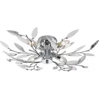 Birch Semi Flush Ceiling Light with Clear and White Leaves - Silver