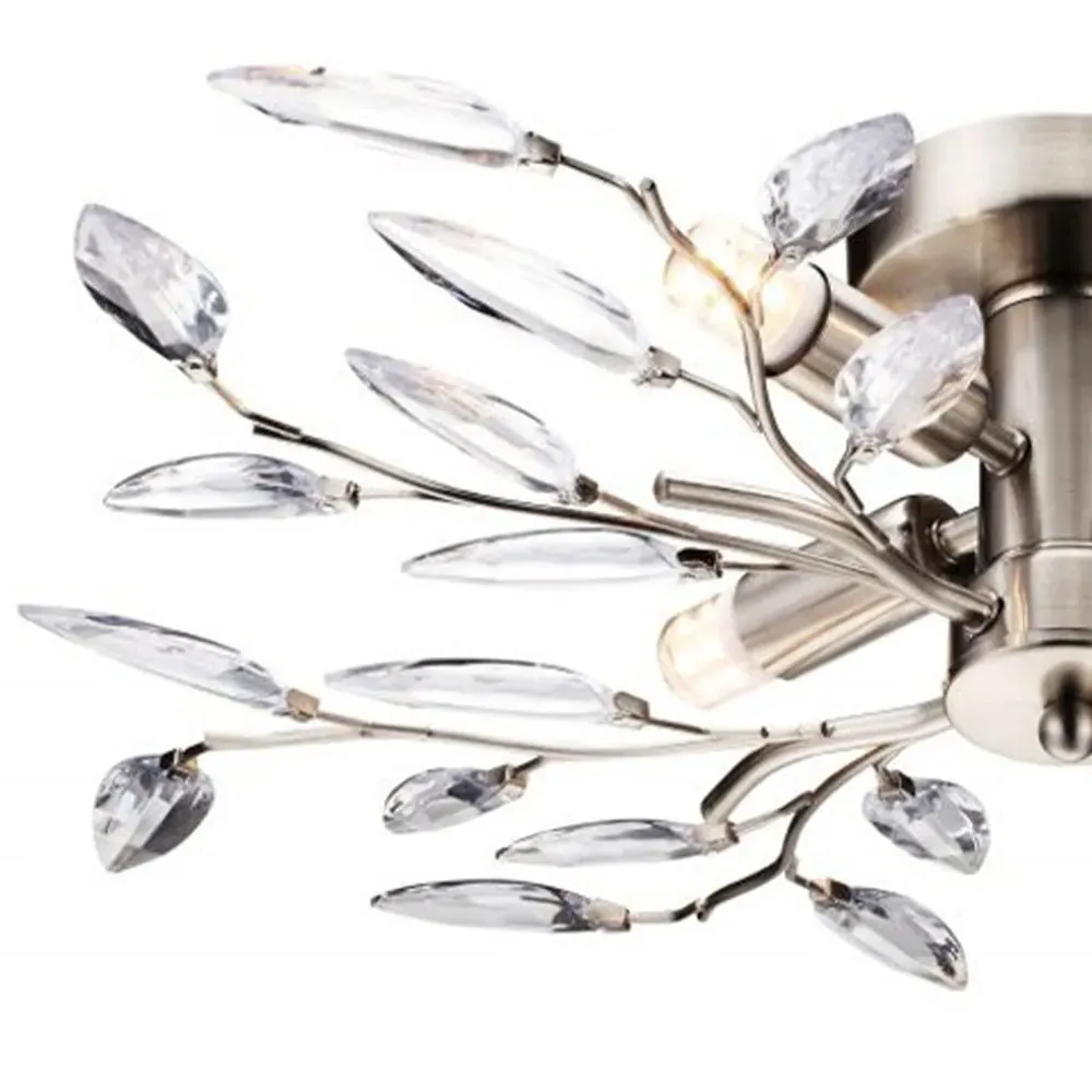 Birch Semi Flush Ceiling Light with Clear Leaves - Silver