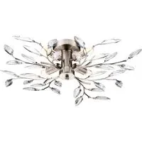 Birch Semi Flush Ceiling Light with Clear Leaves - Silver