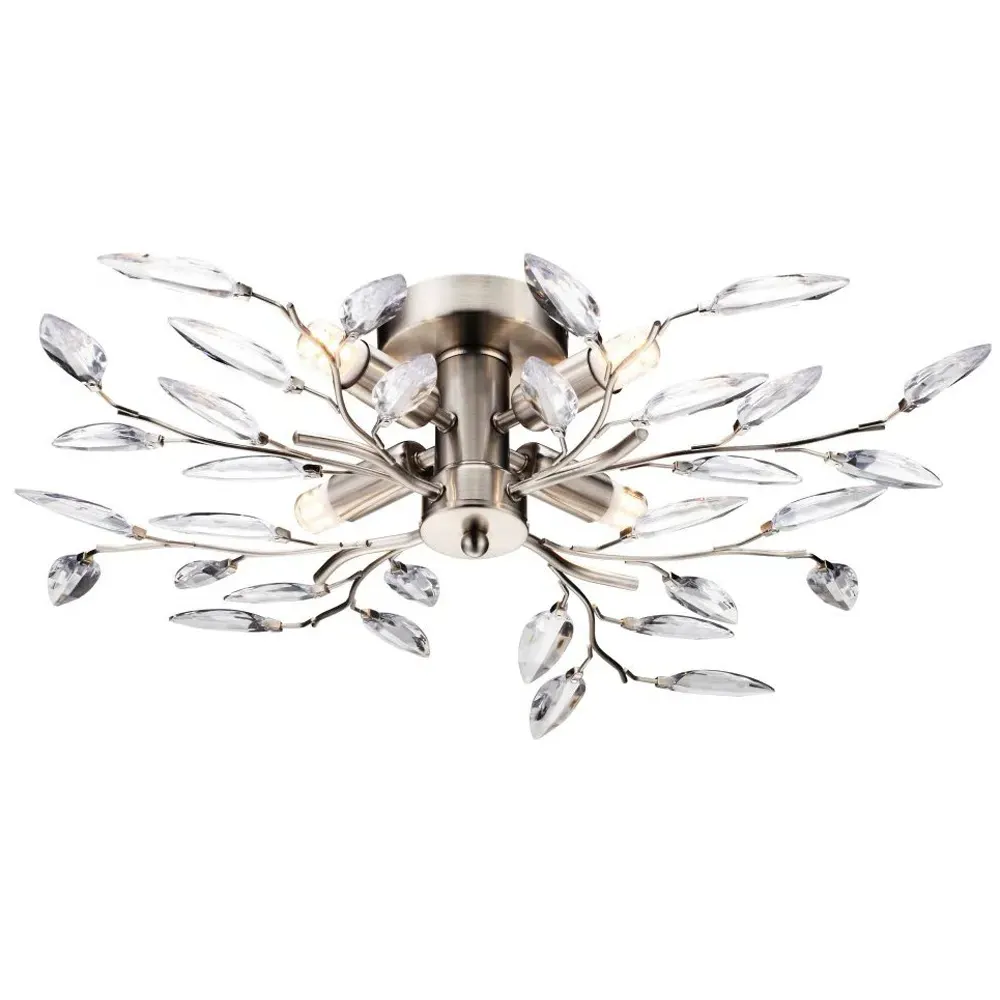 Birch Semi Flush Ceiling Light with Clear Leaves - Silver