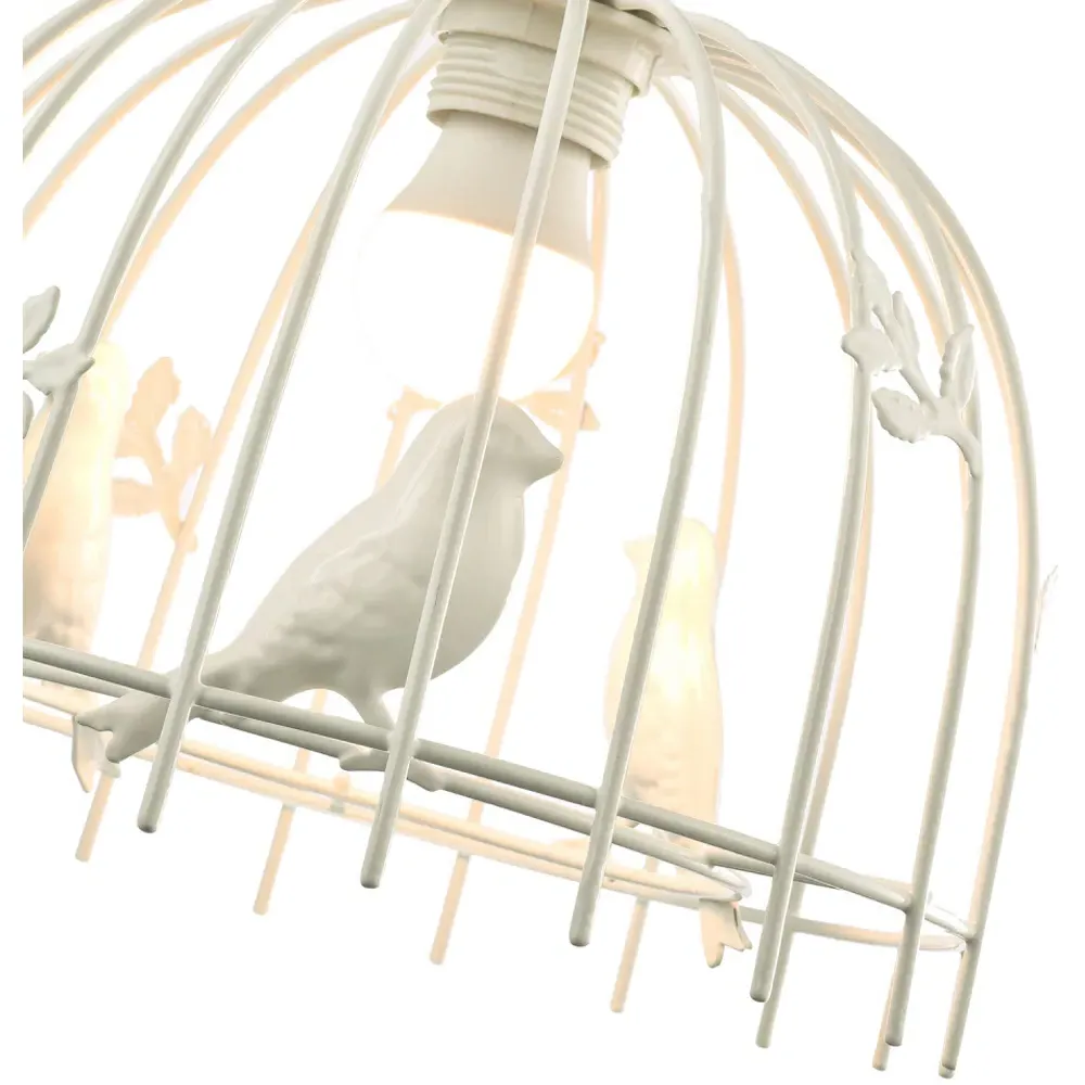 Birdcage Pendant Shade with Birds and Leaves - White, Metal