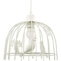 Birdcage Pendant Shade with Birds and Leaves - White, Metal