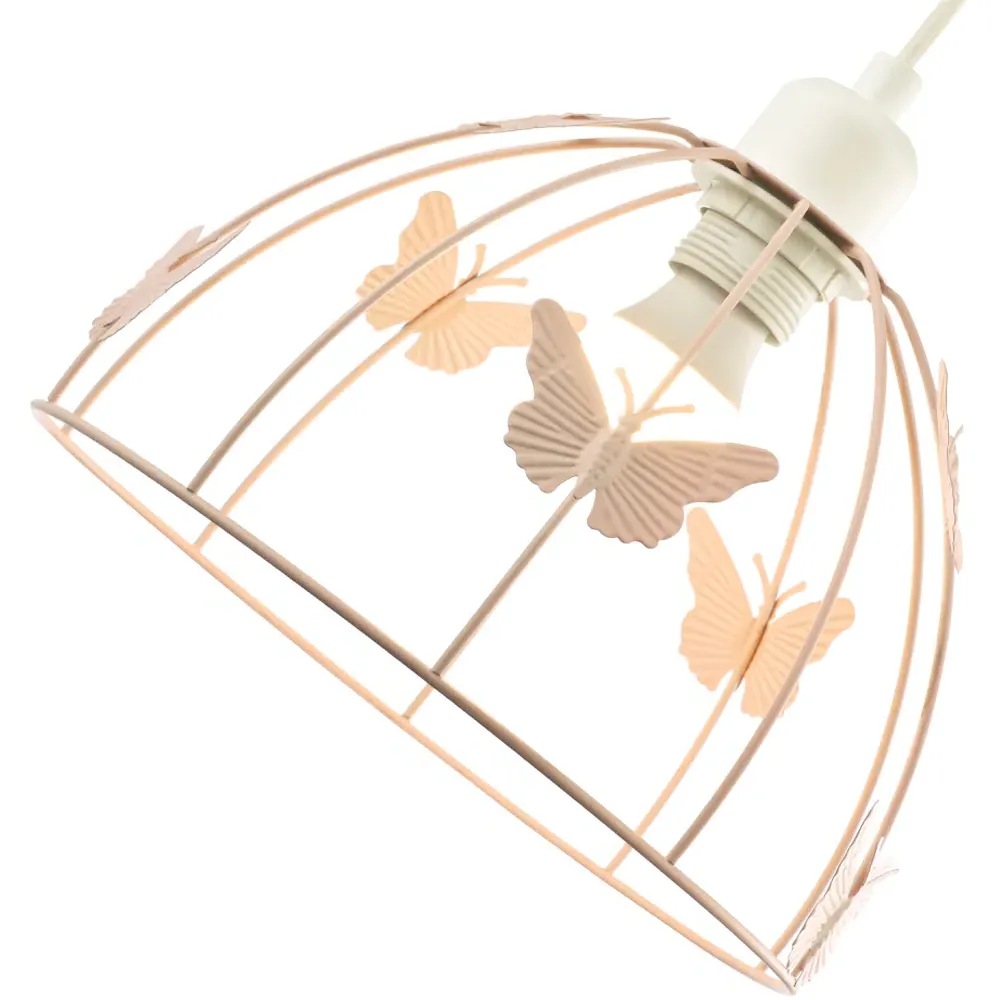 Birdcage Pendant Shade with Butterflies - Pink, Metal