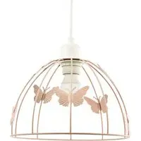 Birdcage Pendant Shade with Butterflies - Pink, Metal