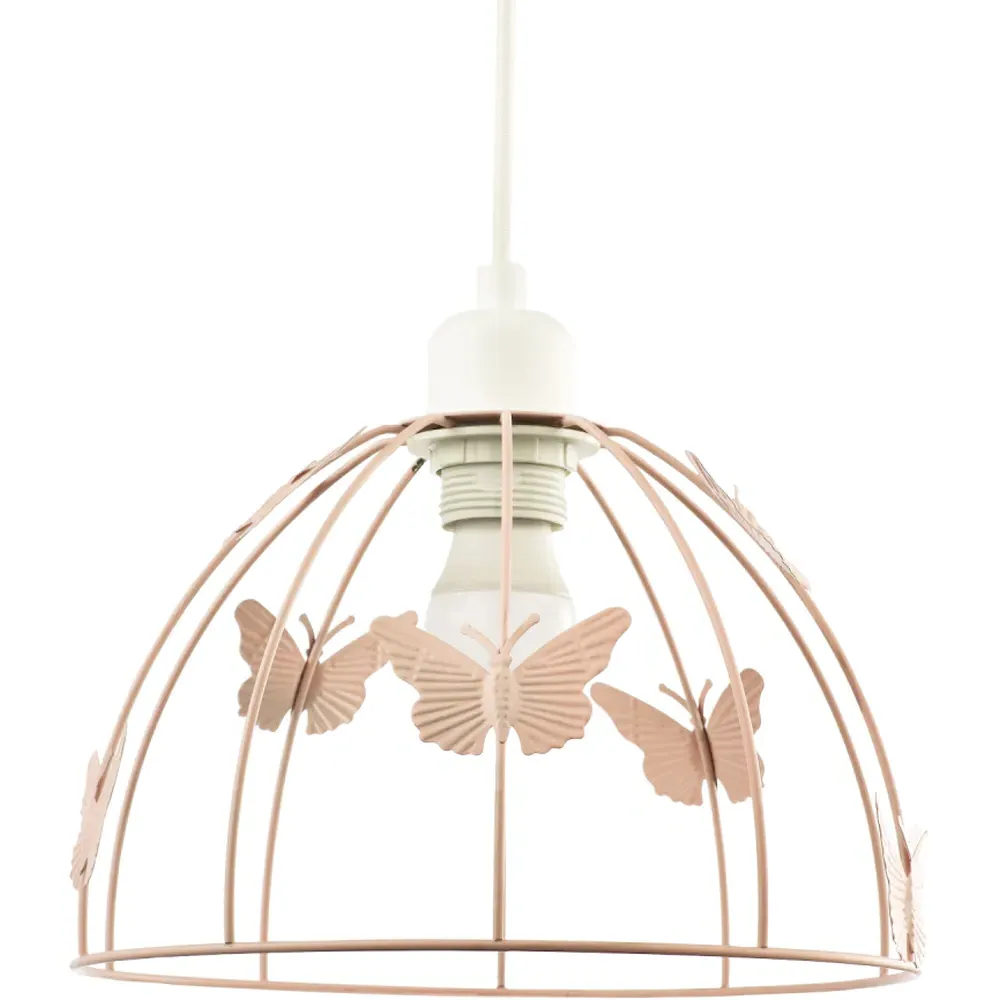 Birdcage Pendant Shade with Butterflies - Pink, Metal image