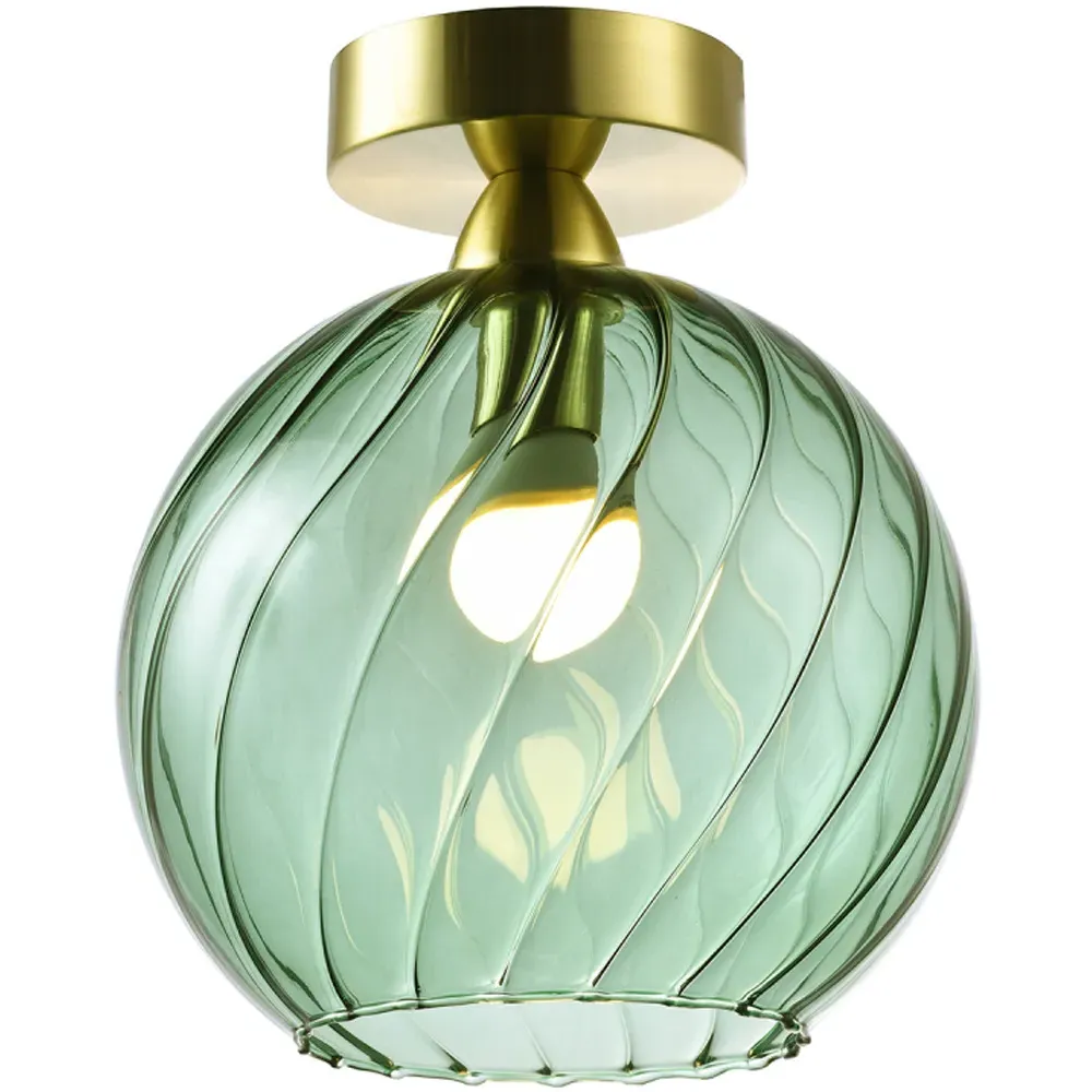 Brushed Gold Ceiling Light with Glass Shade - Green