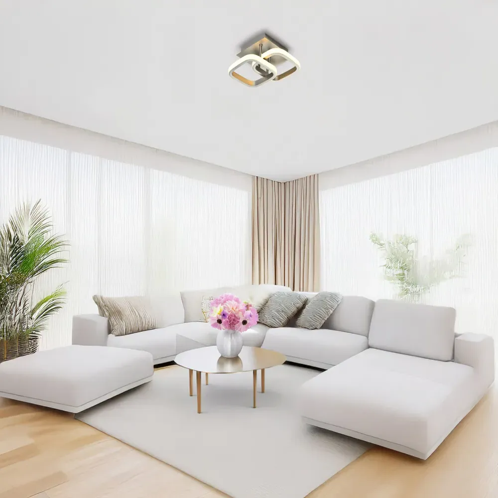 Brushed Nickel Double Head LED Ceiling Light - Silver