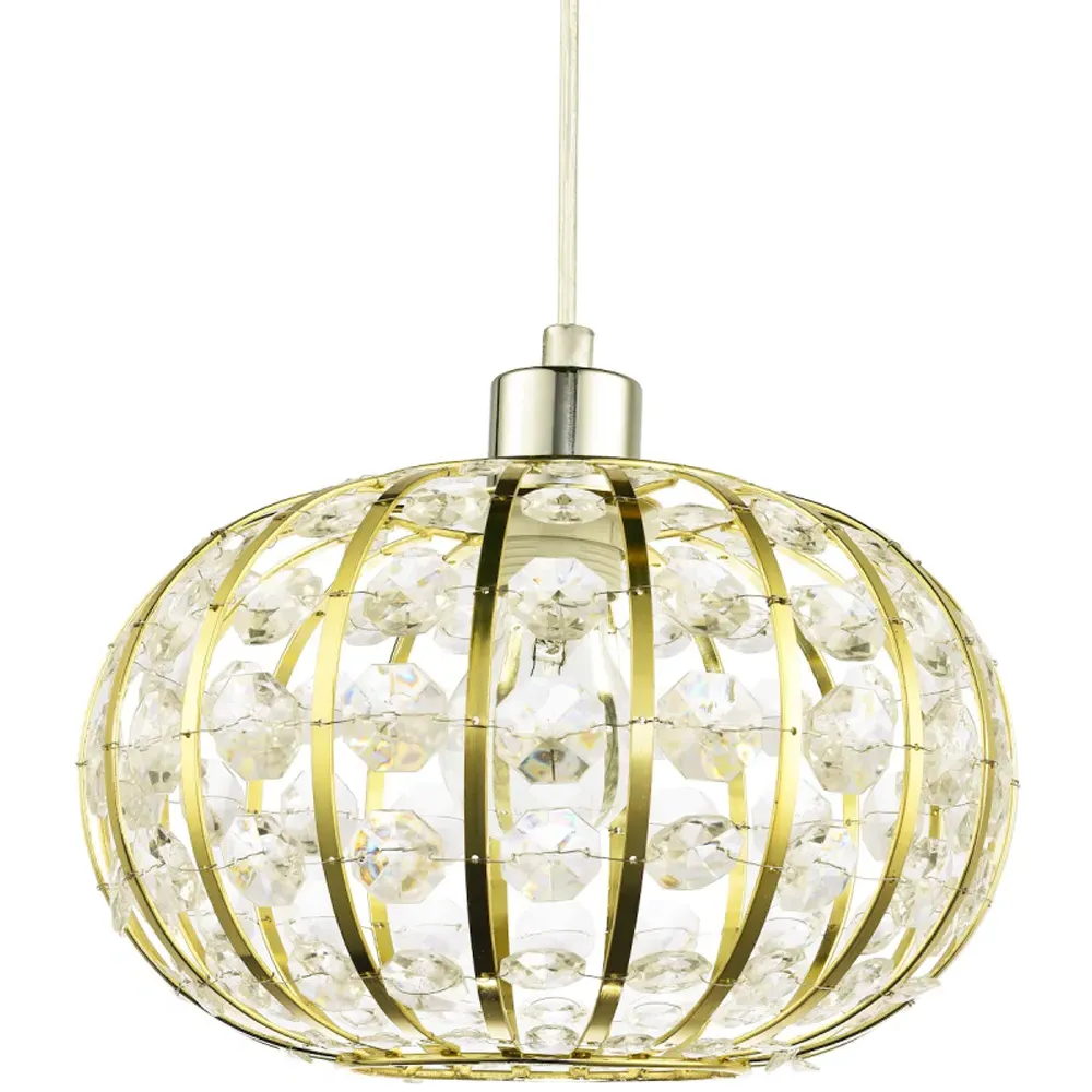 Cage Pendant Shade with Acrylic Bead - Gold image