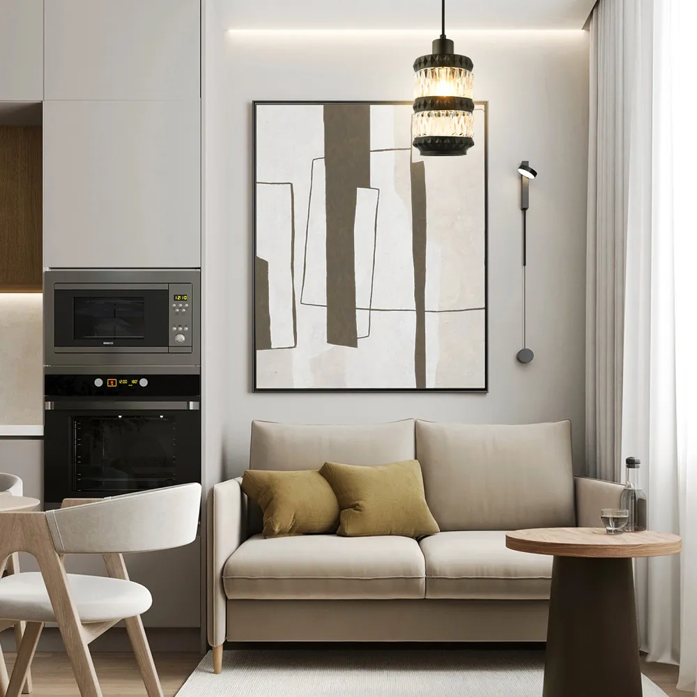 Can Shaped Pendant Shade with Diamond Buttons - Black