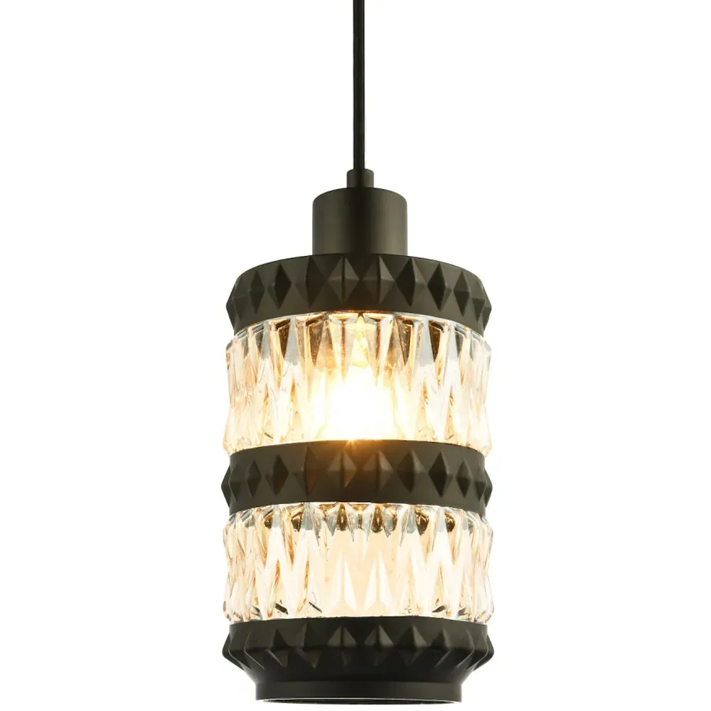 Can Shaped Pendant Shade with Diamond Buttons - Black