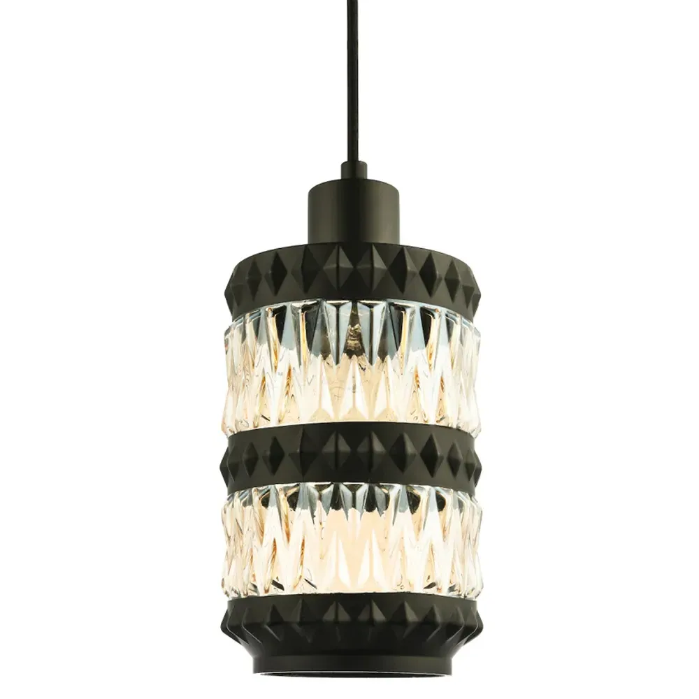 Can Shaped Pendant Shade with Diamond Buttons - Black image