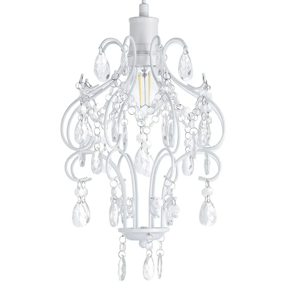 Chandelier Pendant Shade with Acrylic Droplets - White