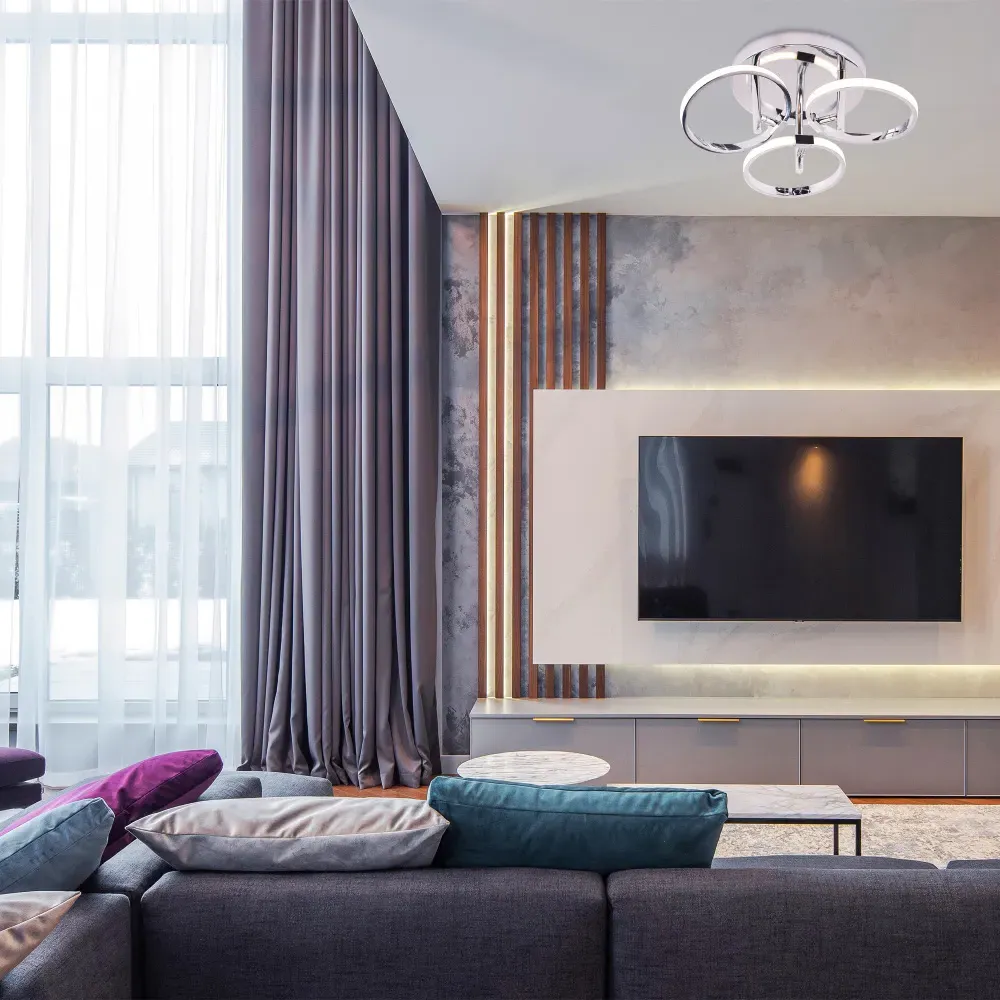 Chrome 3-Ring LED Ceiling Light - Silver