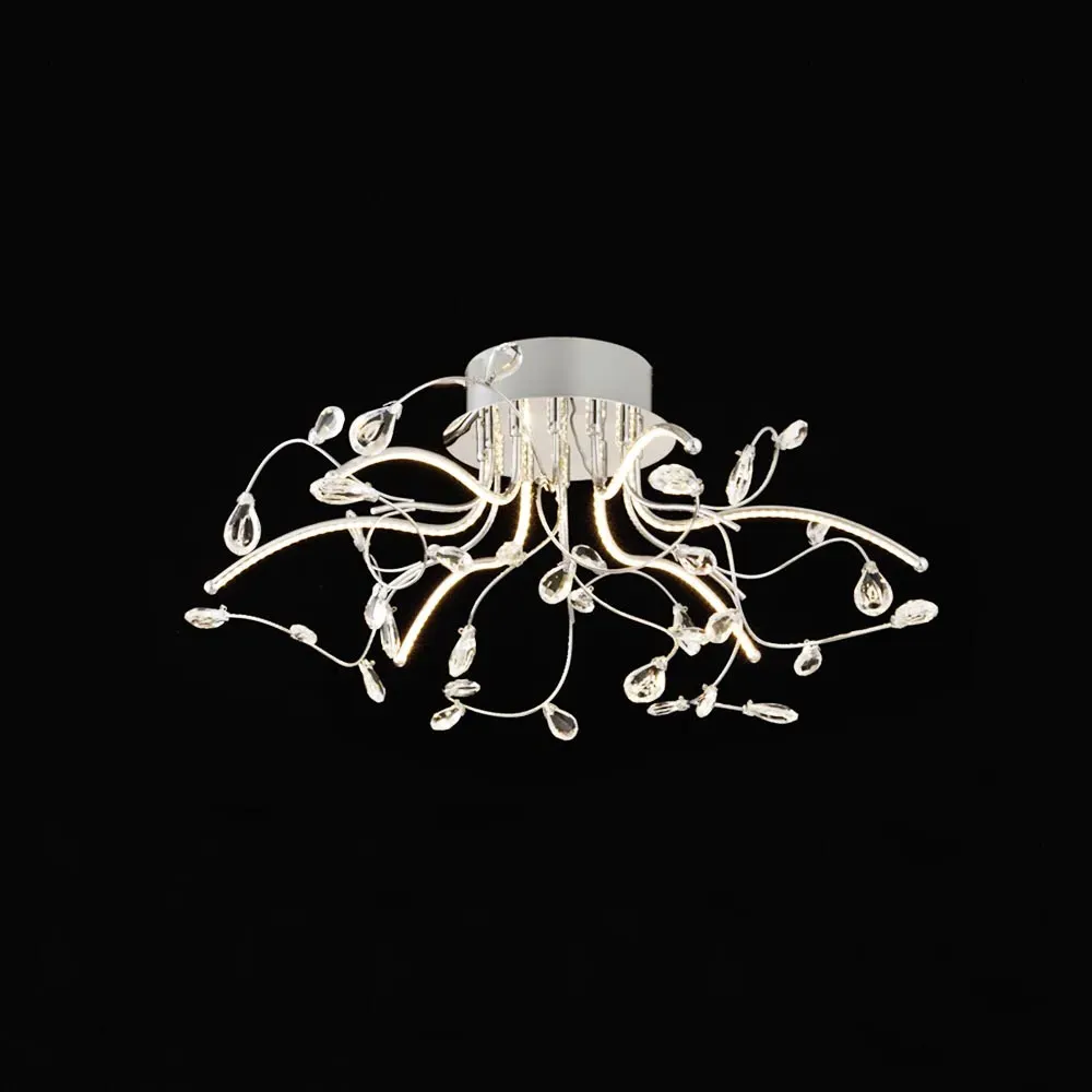 Chrome LED Ceiling Light with Crystal Droplets - Silver