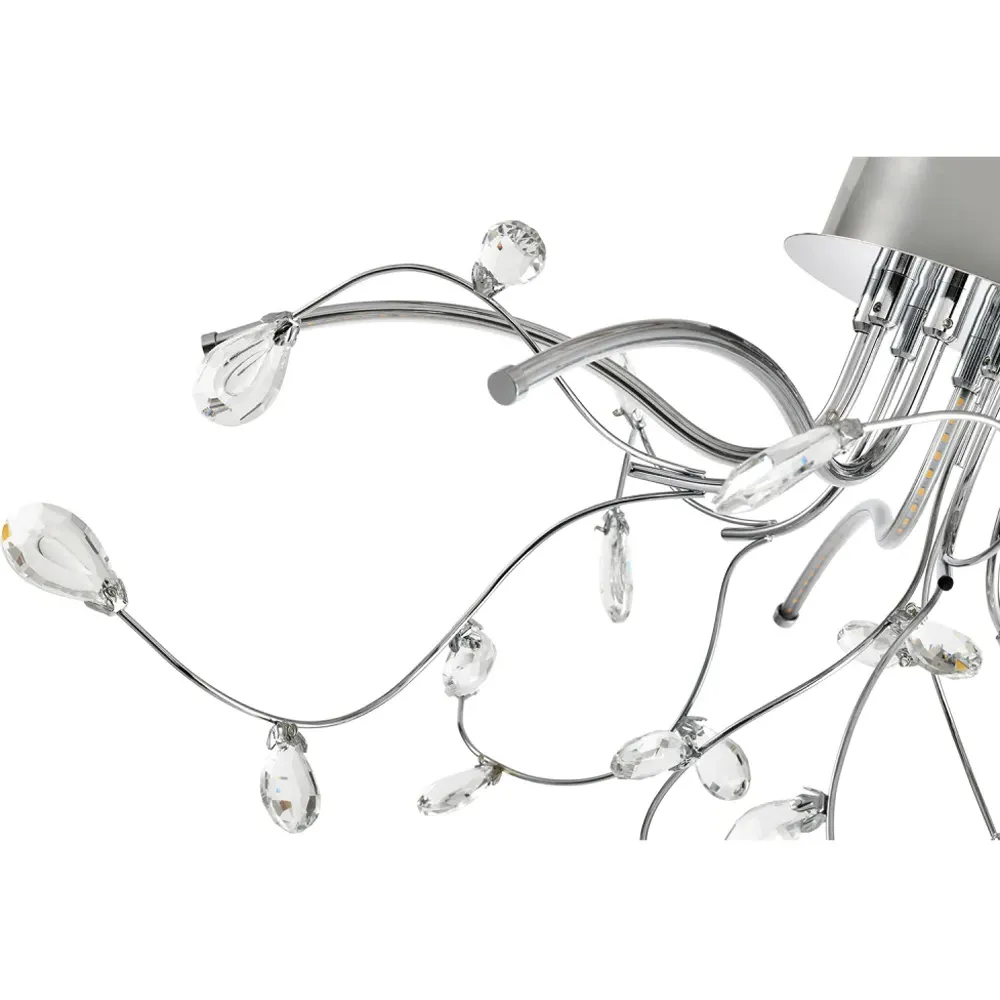 Chrome LED Ceiling Light with Crystal Droplets - Silver