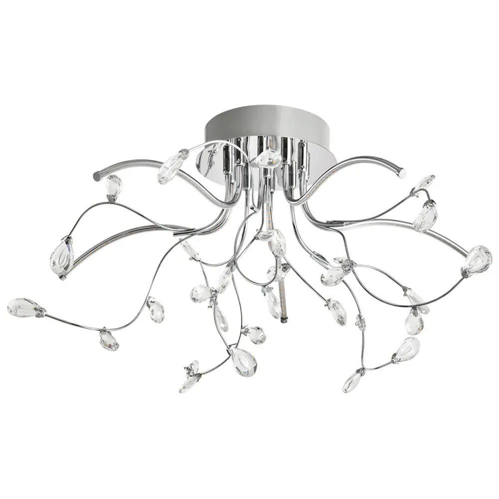 Chrome LED Ceiling Light with Crystal Droplets - Silver