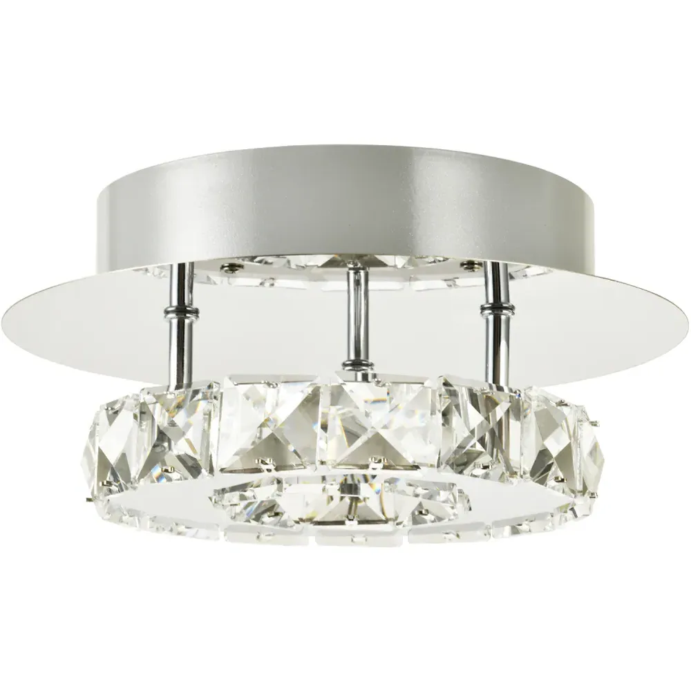 Chrome Round LED Ceiling Light with Crystal Glass - Silver