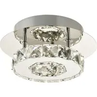 Chrome Round LED Ceiling Light with Crystal Glass - Silver