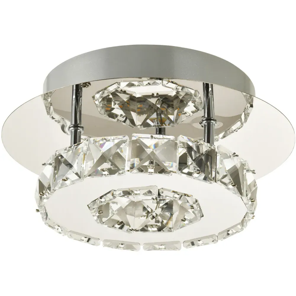 Chrome Round LED Ceiling Light with Crystal Glass - Silver image