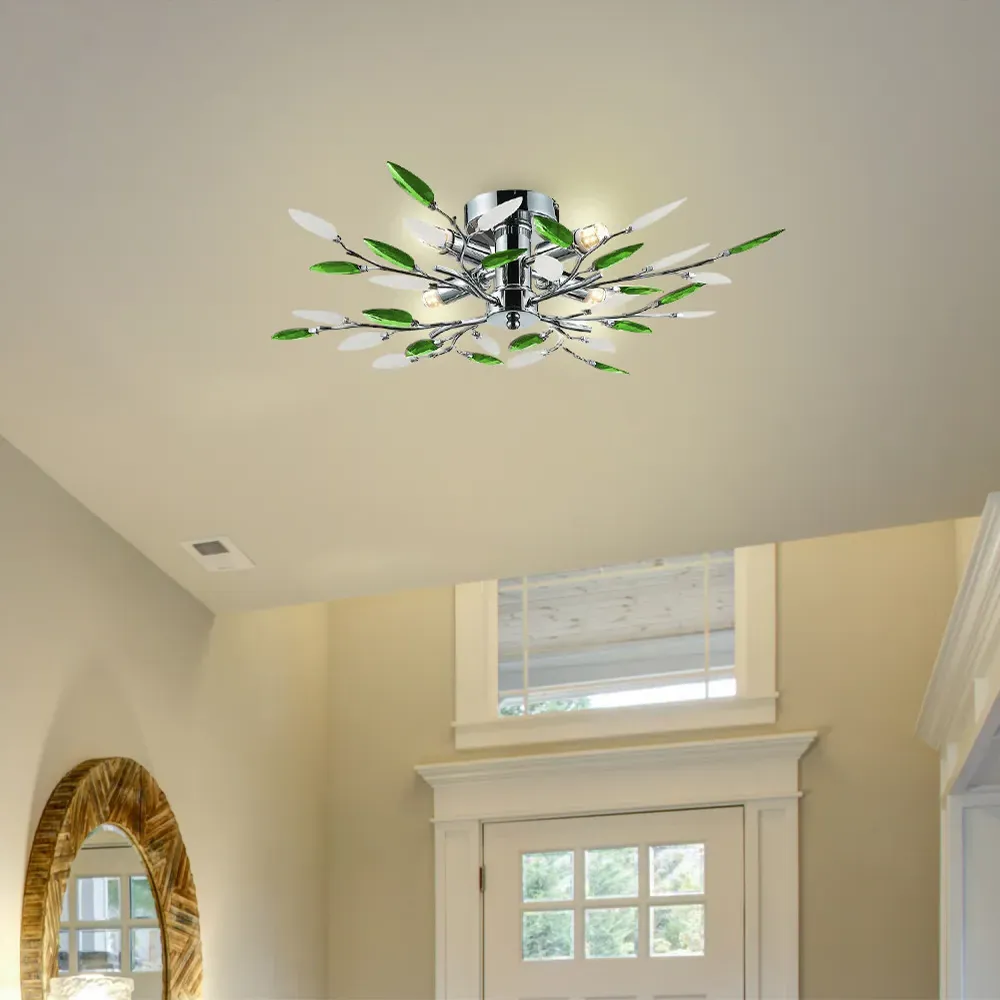 Chrome Semi Flush Ceiling Light - Green