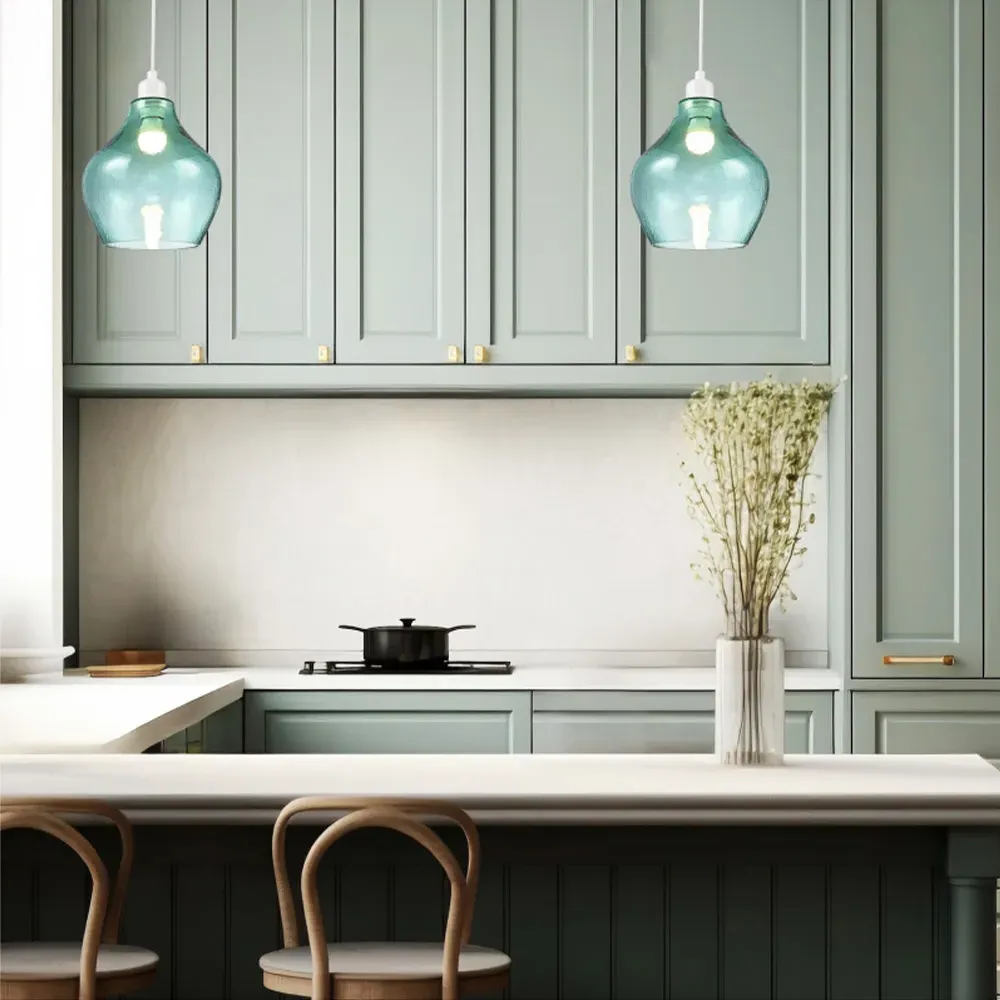 Circular Dimpled Glass Pendant Shade - Emerald Green