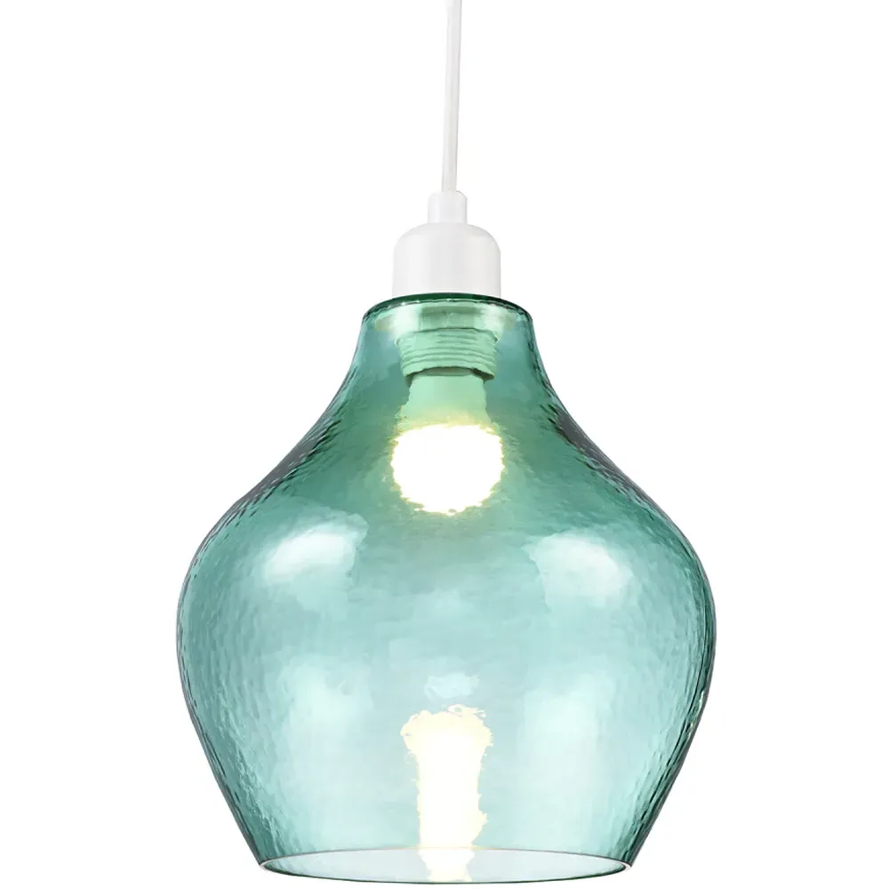 Circular Dimpled Glass Pendant Shade - Emerald Green