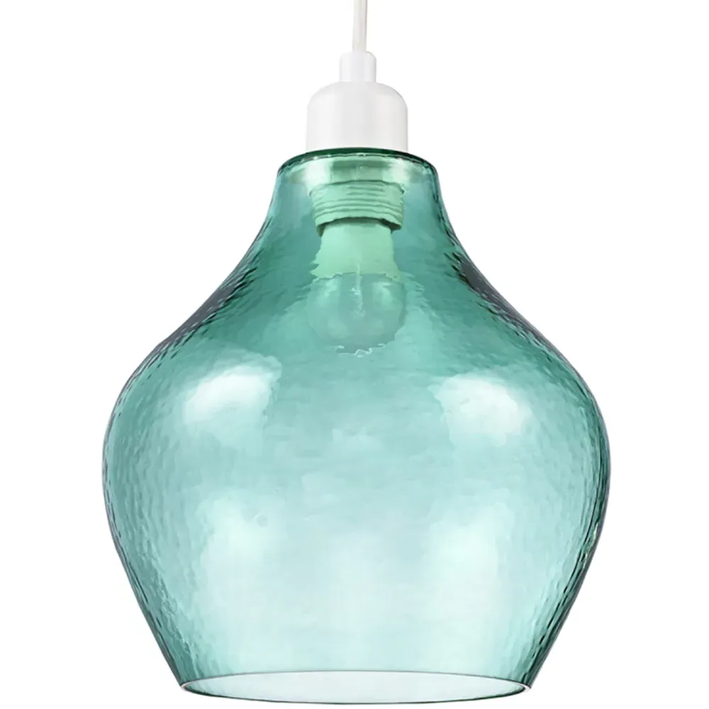 Circular Dimpled Glass Pendant Shade - Emerald Green