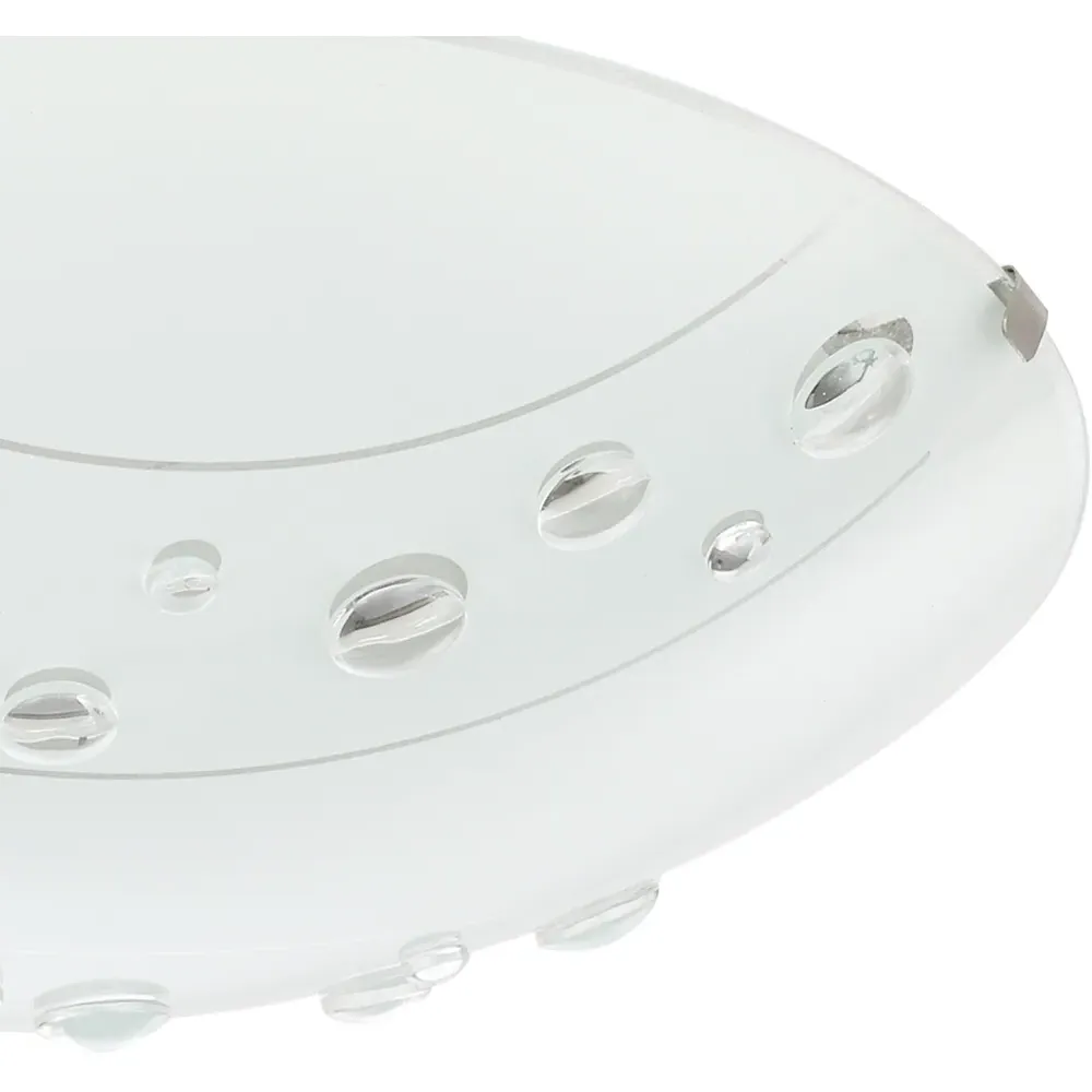 Circular Flush Ceiling Light with Crystal Buttons - White, Glass