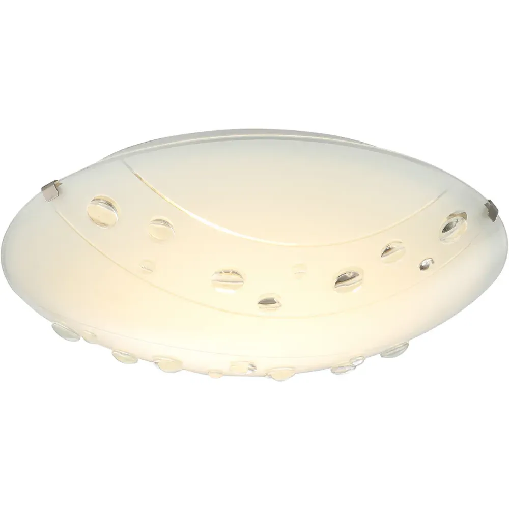Circular Flush Ceiling Light with Crystal Buttons - White, Glass