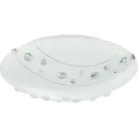 Circular Flush Ceiling Light with Crystal Buttons - White, Glass