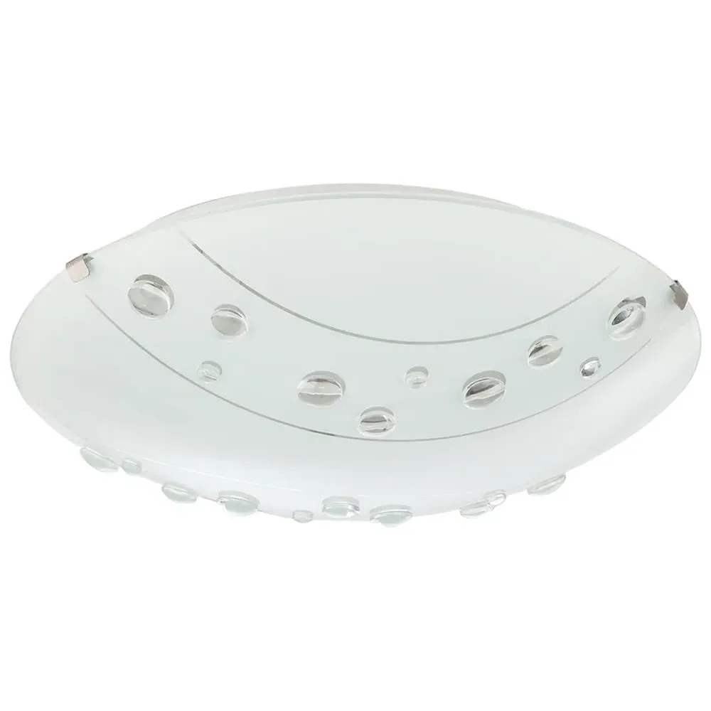 Circular Flush Ceiling Light with Crystal Buttons - White, Glass image