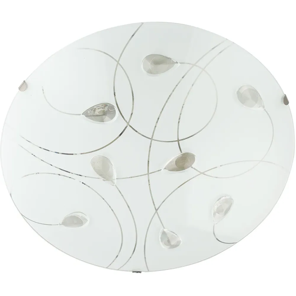 Circular Flush Ceiling Light with Crystal Drops - White, Glass
