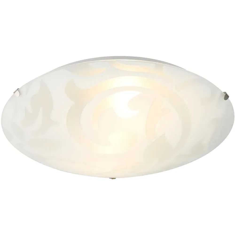 Circular Flush Ceiling Light with Floral Design - White