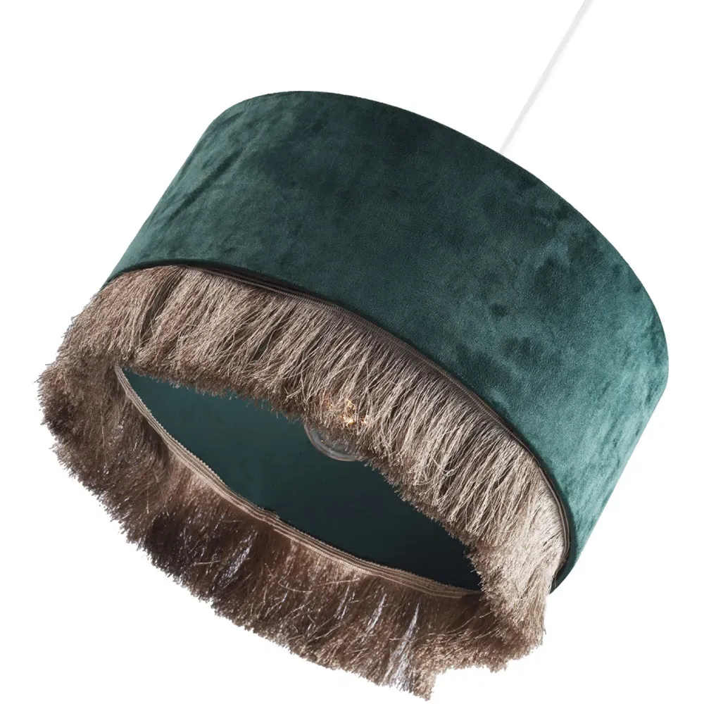 Circular Pendant Shade with Tassels - Forest Green, Velvet
