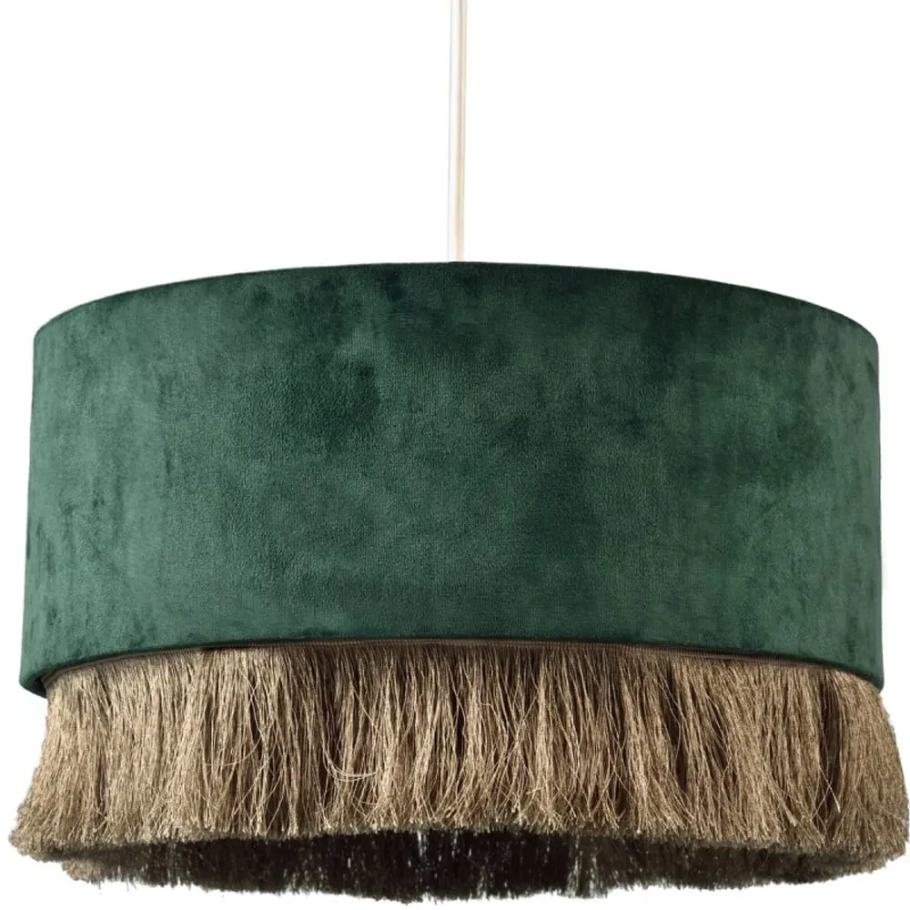 Circular Pendant Shade with Tassels - Forest Green, Velvet image