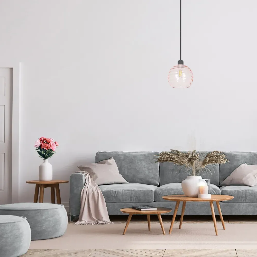 Circular Ribbed Glass Pendant Shade - Pink