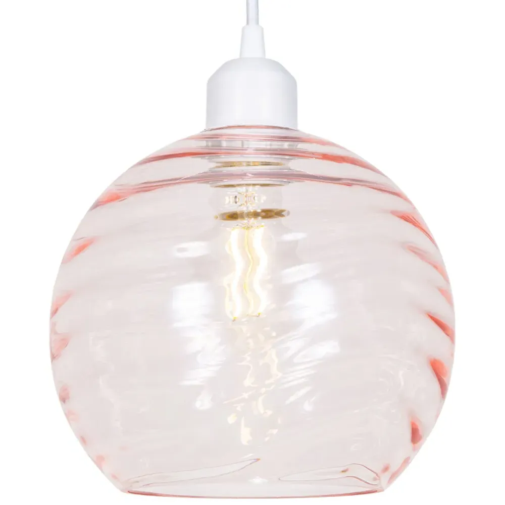 Circular Ribbed Glass Pendant Shade - Pink
