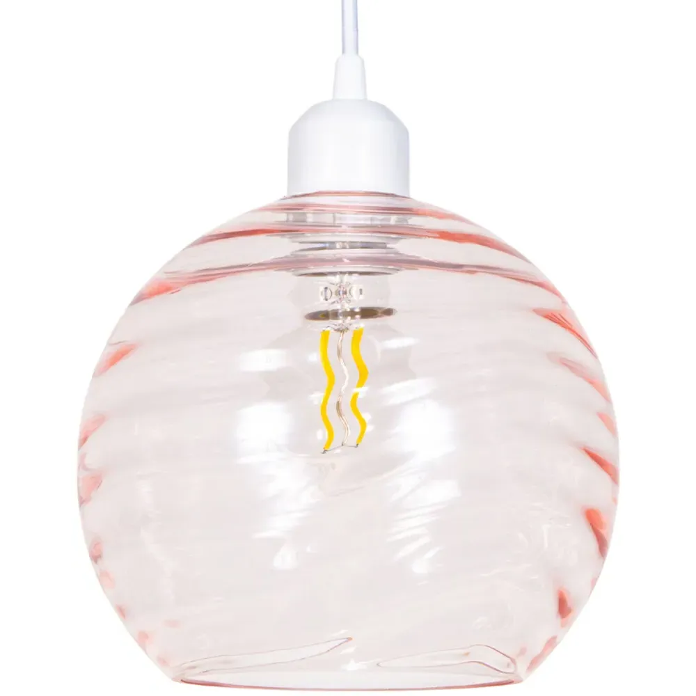 Circular Ribbed Glass Pendant Shade - Pink