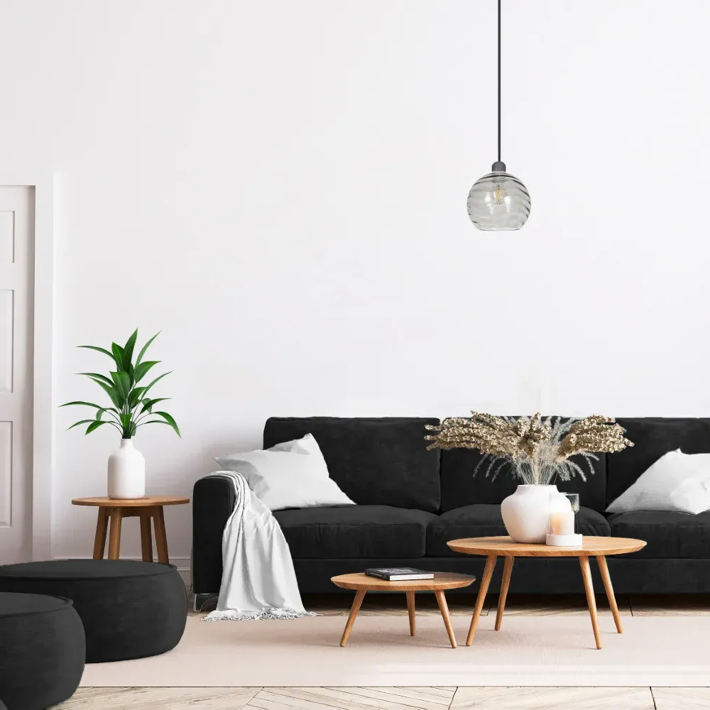 Circular Ribbed Glass Pendant Shade - Smoked Grey