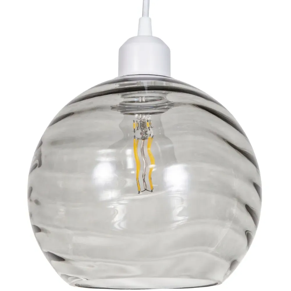 Circular Ribbed Glass Pendant Shade - Smoked Grey