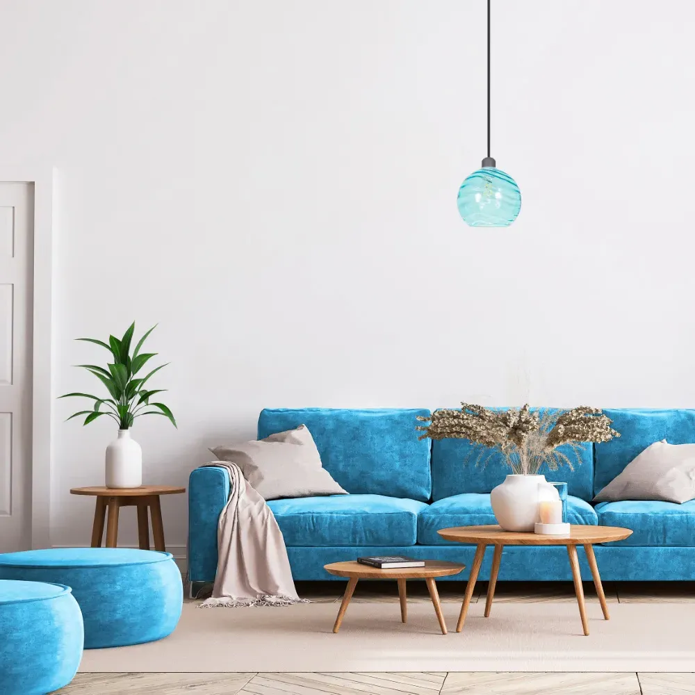 Circular Ribbed Glass Pendant Shade - Teal