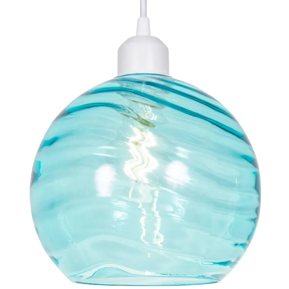 Circular Ribbed Glass Pendant Shade - Teal