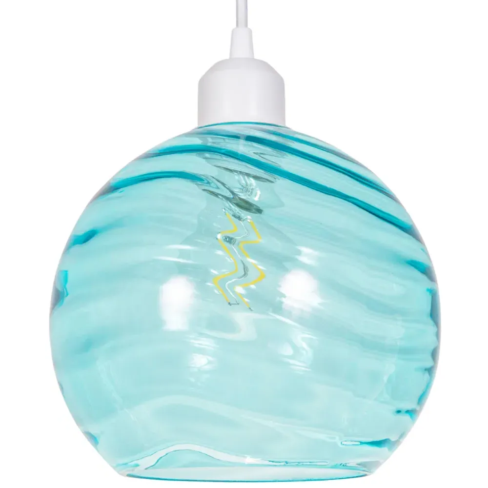 Circular Ribbed Glass Pendant Shade - Teal