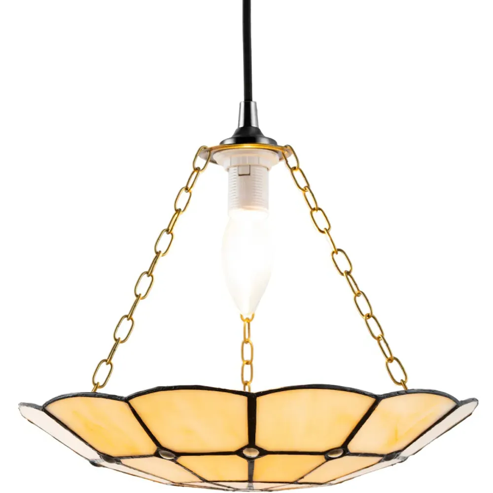 Circular Tiffany Stained Glass Pendant Shade - Cream, Glass