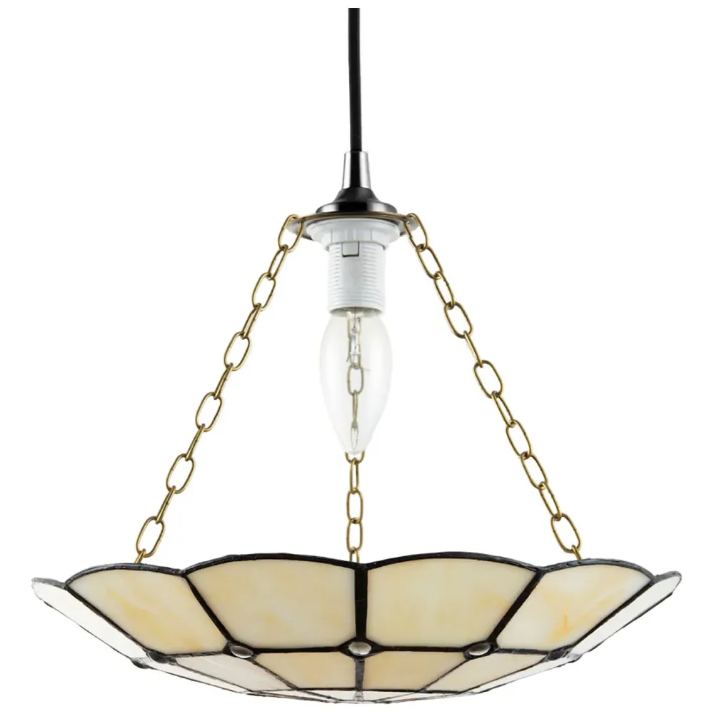 Circular Tiffany Stained Glass Pendant Shade - Cream, Glass image
