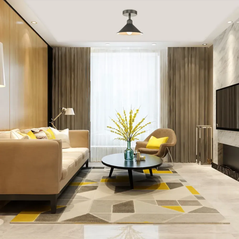 Cone Shaped Semi Flush Ceiling Light - Black