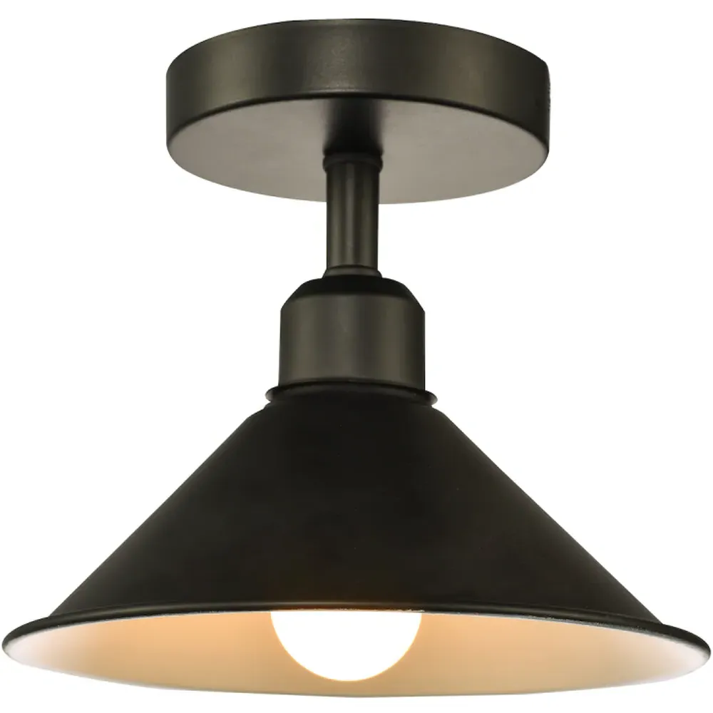 Cone Shaped Semi Flush Ceiling Light - Black
